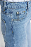 Stil Kadın Moda Denim Kot Pantolon Regular Boru Paça Mavi Yüksek Bel Straight Jeans
