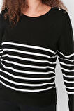 Büyük Beden Kadın Modern Tarz Rahat Uzun Bisiklet Yaka Çizgili Kol Regular Triko Kazak
