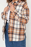Moda Kadın Büyük Beden Gömlek Yaka Ekose Günlük Ekoseli Oversize Dokuma Gömlek