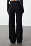 Stil Kadın Moda Denim Kot Pantolon Regular Geniş Paça Pens Detaylı Yüksek Bel Uzun Straight Jeans