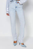 Stil Kadın Moda Denim Kot Pantolon Regular Boru Paça Yüksek Bel Jeans