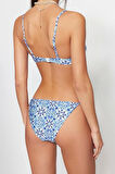 Moda Puantiyeli Atma Kap Balconette Normal Bel Brief Çini Desenli Balkonet Fırfırlı Bikini Takımı