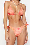 Moda Puantiyeli Atma Kap Bralette Normal Bel Brief Batik Desenli Üçgen Bağlamalı Bikini Takımı