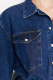 Moda Regular Mezuniyet Balo Rigid Denim Gömlek Yaka Kısa Kol Skater Kısa Boy Elbise