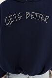 Tarz Relaxed Kapüşonlu Düşük Kol Uzun Kalın İçi Polarlı Triko Bant Detaylı Örme Sweatshirt