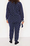 Tarz Rahat Büyük Beden Uzun Kollu Dar Paça Kalpli Polar Örme Pijama Takımı