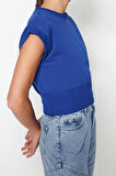 Moda Bisiklet Yaka Örme Slim Düz Desen Casual Günlük Crop Kısa Kol Bluz