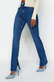 Stil Kadın Moda Denim Kot Pantolon Uzun Boru Paça Yırtmaçlı Süper Yüksek Bel Slim Jeans
