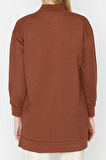Tesettür Tarz Regular Bisiklet Yaka Standart Kol Uzun Yırtmaç Detaylı Basic Örme Sweatshirt