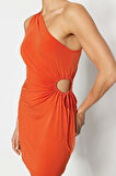Moda Fit Mezuniyet Balo Sandy Örme Asimetrik Yaka Kolsuz Kol Bodycone Mini Boy Elbise