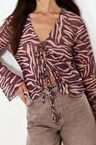 Moda V Yaka Örme Regular Animal Desen Casual Günlük Regular Uzun Kol Bluz