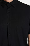 Moda Erkek Gömlek Yaka Düz Desen Günlük Regular Fit Kısa Kol Yazlık Dokulu Örme Gömlek