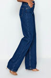 Stil Kadın Moda Denim Kot Pantolon Uzun Geniş Paça Mavi Yüksek Bel Jeans