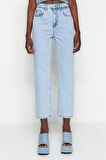 Stil Kadın Moda Denim Kot Pantolon Regular Boru Paça Yüksek Bel Straight Jeans