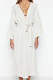 Moda Örme Regular Kalıp Uzun V Yaka Büzgülü/Fırfırlı Kol Müslin Basic Düz Desen Kimono Kaftan