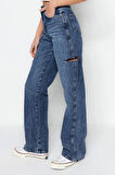 Stil Kadın Moda Denim Kot Pantolon Uzun Geniş Paça Yırtıklı Yüksek Bel Jeans
