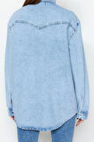Moda Kadın Gömlek Yaka Düz Desen Günlük Denim Gömlek