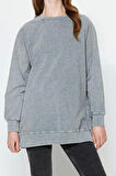 Tesettür Tarz Regular Bisiklet Yaka Standart Kol Regular Yıkamalı Örme Sweatshirt