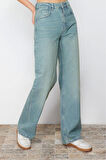 Stil Kadın Moda Denim Kot Pantolon Uzun Geniş Paça Mavi Soluk Vintage Yüksek Bel Jeans