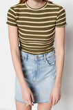 Moda Bisiklet Yaka Örme Slim Çizgili Desen Casual Günlük Crop Kısa Kol Bluz