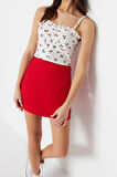 Moda Kare Yaka Örme Slim Çiçekli Desen Casual Günlük Crop Askılı Kol Bluz