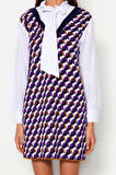 Moda Regular Business Pike Triko V Yaka Uzun Kol Shift Mini Boy Elbise