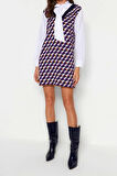 Moda Regular Business Pike Triko V Yaka Uzun Kol Shift Mini Boy Elbise