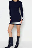 Moda Slim Casual Günlük Tek Plaka Triko Bisiklet Yaka Uzun Kol Bodycone Mini Boy Elbise