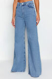 Stil Kadın Moda Denim Kot Pantolon Uzun Geniş Paça Mavi Yüksek Bel Ekstra Palazzo Jeans