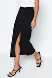 Moda Slim Düz Desen Gündüz Gece Maxi Boy Smart Krep Yırtmaç Detaylı Maxi Yüksek Bel Esnek Örme Etek