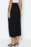 Moda Slim Düz Desen Gündüz Gece Maxi Boy Smart Krep Yırtmaç Detaylı Maxi Yüksek Bel Esnek Örme Etek
