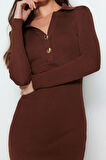 Moda Stil Slim Polo Yaka Midi Boy Triko Elbise