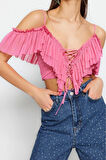Moda V Yaka Örme Regular Düz Desen Şık gece Crop Kısa Kol Bluz