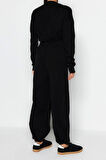 Moda Triko Yarım Balıkçı Yaka Casual Günlük Siyah Süper Crop Jogger Pantolonlu Triko Alt-Üst Takım