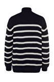 Stil Modern Unisex Regular Düşük Kol Balıkçı Yaka Casual Unisex Fit Geniş Kalıp Çizgili Triko Kazak