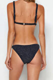 Moda Düz Atma Kap Üçgen Normal Bel Slip Lacivert Üçgen Simli Regular Bikini Takımı