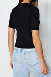 Moda Bisiklet Yaka Triko Regular Düz Desen Casual Günlük Crop Kısa Kol Bluz