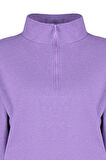 Büyük Beden Tarz Regular Dik Yaka Düşük Kol Crop Fermuarlı Selanik İnce Örme Sweatshirt