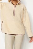Tarz Regular Dik Yaka Düşük Kol Regular Peluş Örme Spor Sweatshirt