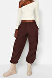 Moda Asimetrik Yaka Örme Slim Düz Desen Casual Günlük Crop Uzun Kol Bluz