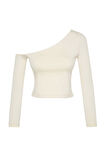 Moda Asimetrik Yaka Örme Slim Düz Desen Casual Günlük Crop Uzun Kol Bluz
