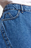 Moda Büyük Beden Regular Düz Desen Günlük Mini Boy Çift Yırtmaçlı Denim Etek