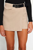 Moda Dokuma Yüksek Bel Boru Paça Business Antrasit Kemer Detaylı Dokuma Şort Etek