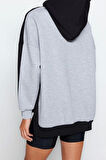 Tarz Oversize Kapüşonlu Düşük Kol Uzun Geniş Kalıp İçi Polarlı Örme Spor Sweatshirt