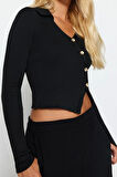Stil Modern Kadın Crop Standart Kol Polo Yaka Triko Kazak