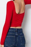 Moda Kayık Yaka Örme Slim Düz Desen Casual Günlük Regular Uzun Kol Bluz