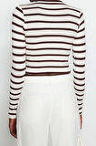 Moda Bisiklet Yaka Örme Slim Çizgili Desen Casual Günlük Crop Uzun Kol Bluz