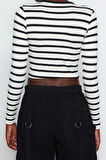 Moda Bisiklet Yaka Örme Slim Çizgili Desen Casual Günlük Crop Uzun Kol Bluz