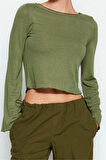 Stil Kadın Fit Bluz Crop Örme Regular Kalıp İspanyol Kol