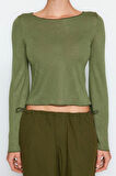 Stil Kadın Fit Bluz Crop Örme Regular Kalıp İspanyol Kol